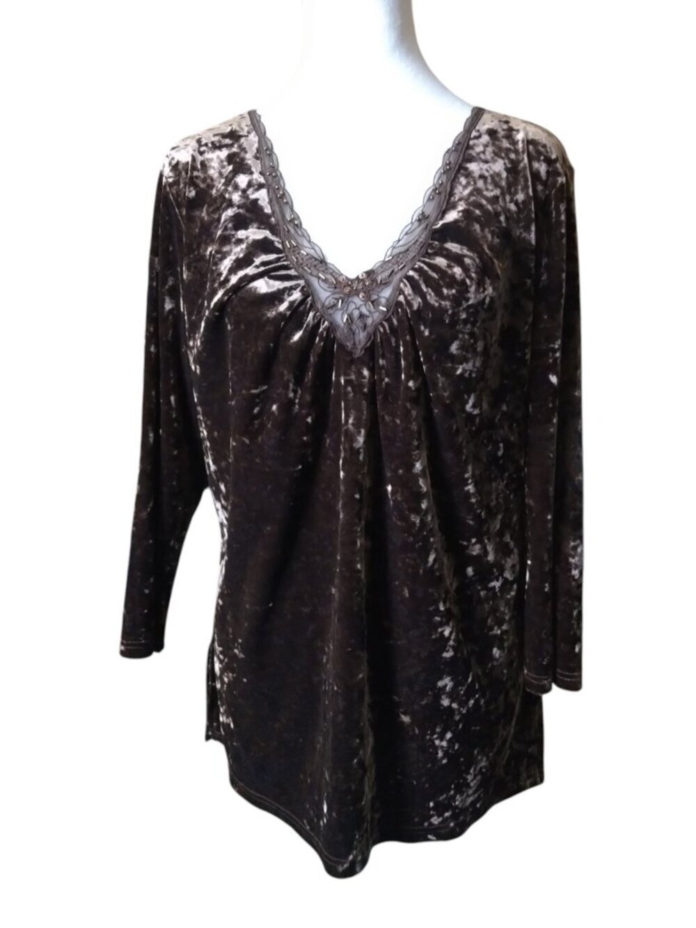 Velvet Burnout Size XL (16/18) Brown 3/4 Sleeve Top Fairy Whimsigoth Faded Glory